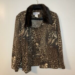 Jessica Howard Animal Print Cardigan Size Petite 20 Wool Blend‎ Leopard EUC